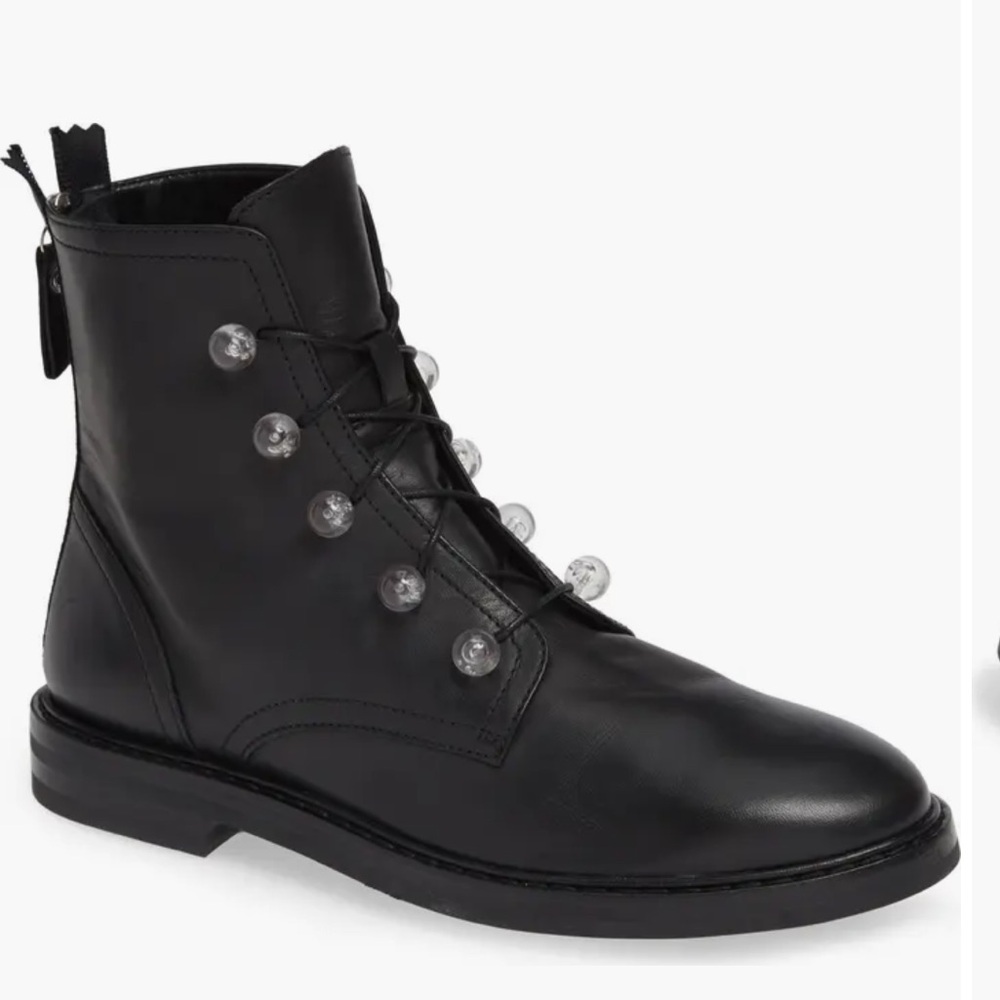 AGL Lucite Knob Combat Black Leather Boots